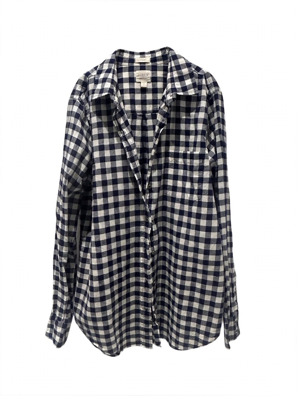 J Crew Small Navy White Gingham Boy Shirt Perfect Shirt B9491 Cotton